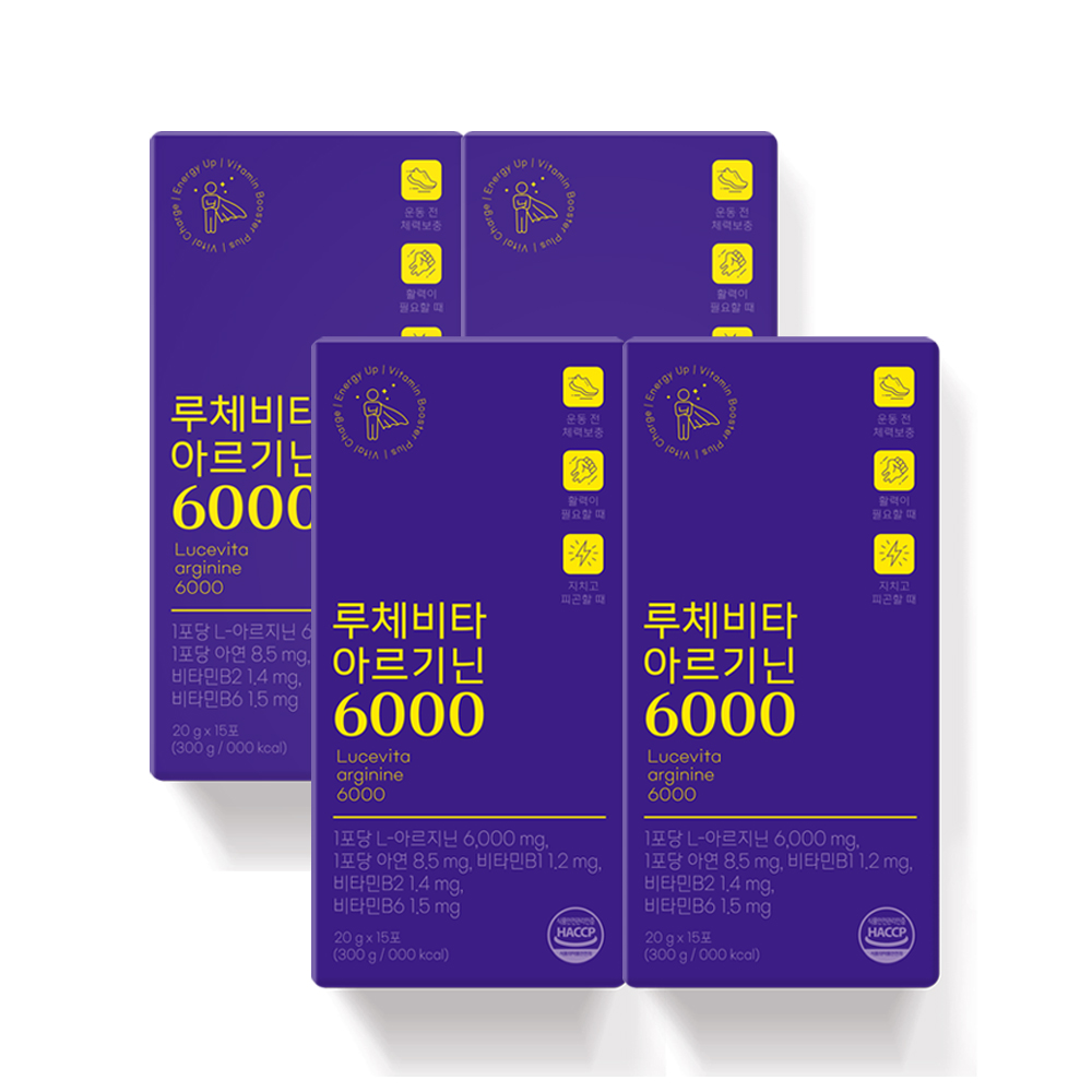 루체비타 아르기닌 6000 타우린 피로회복 헬스 에너지 액상 보충제 15포, 4개