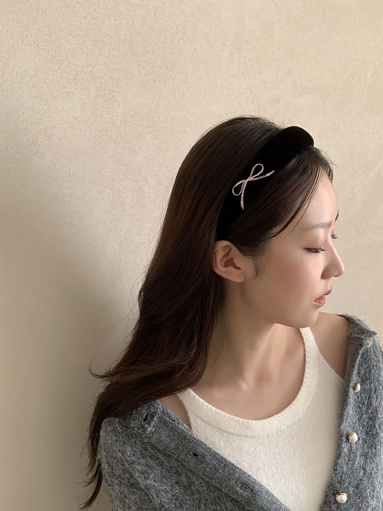 [자체제작] 벨벳 리본 자수 헤어밴드 SIDE - 와이드 볼륨 통통 넓은 귀안아픈머리띠 - 상세 이미지 3