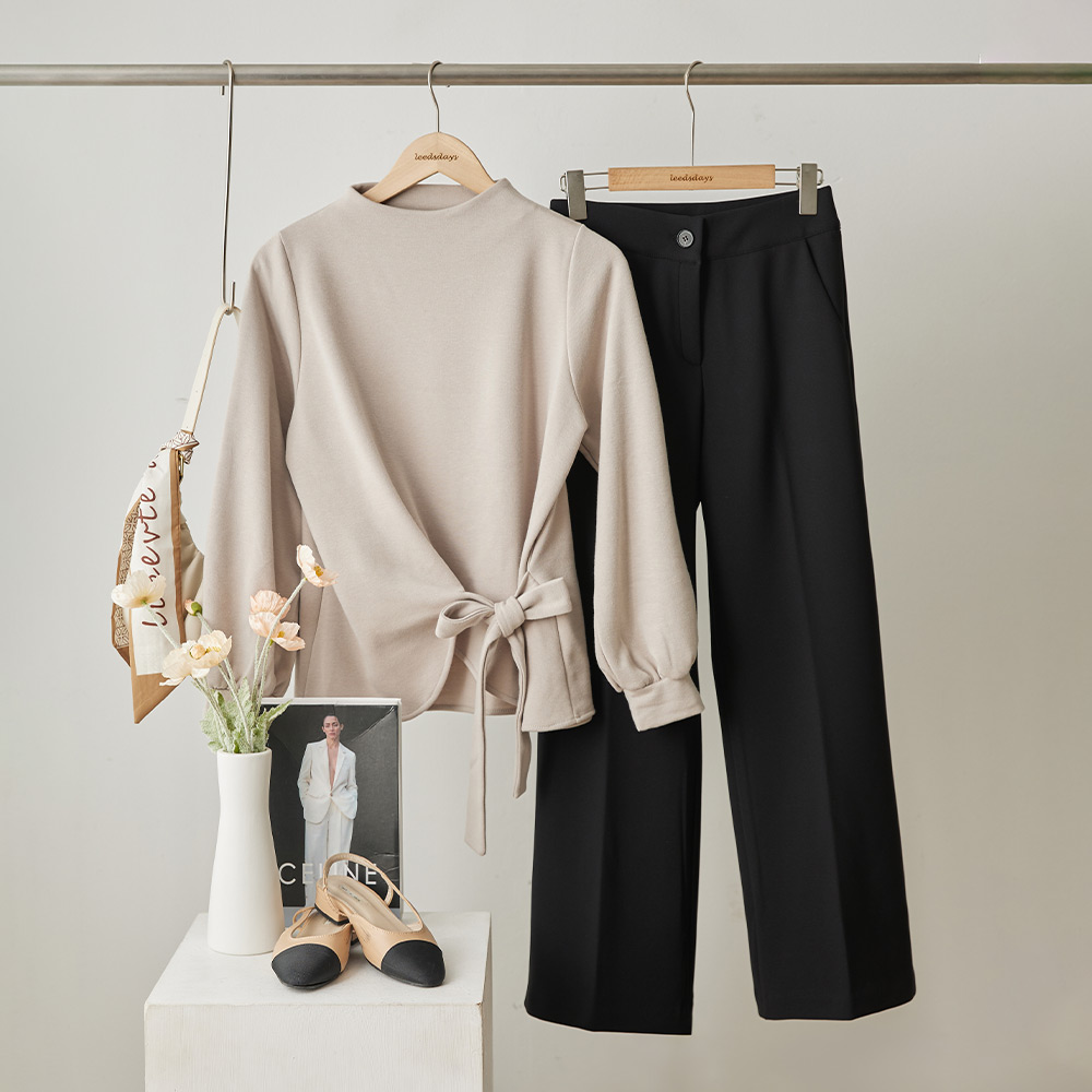 벤디 기모 스판 하프넥 리본 반목 폴라 언발 티셔츠 - 상세 이미지 3