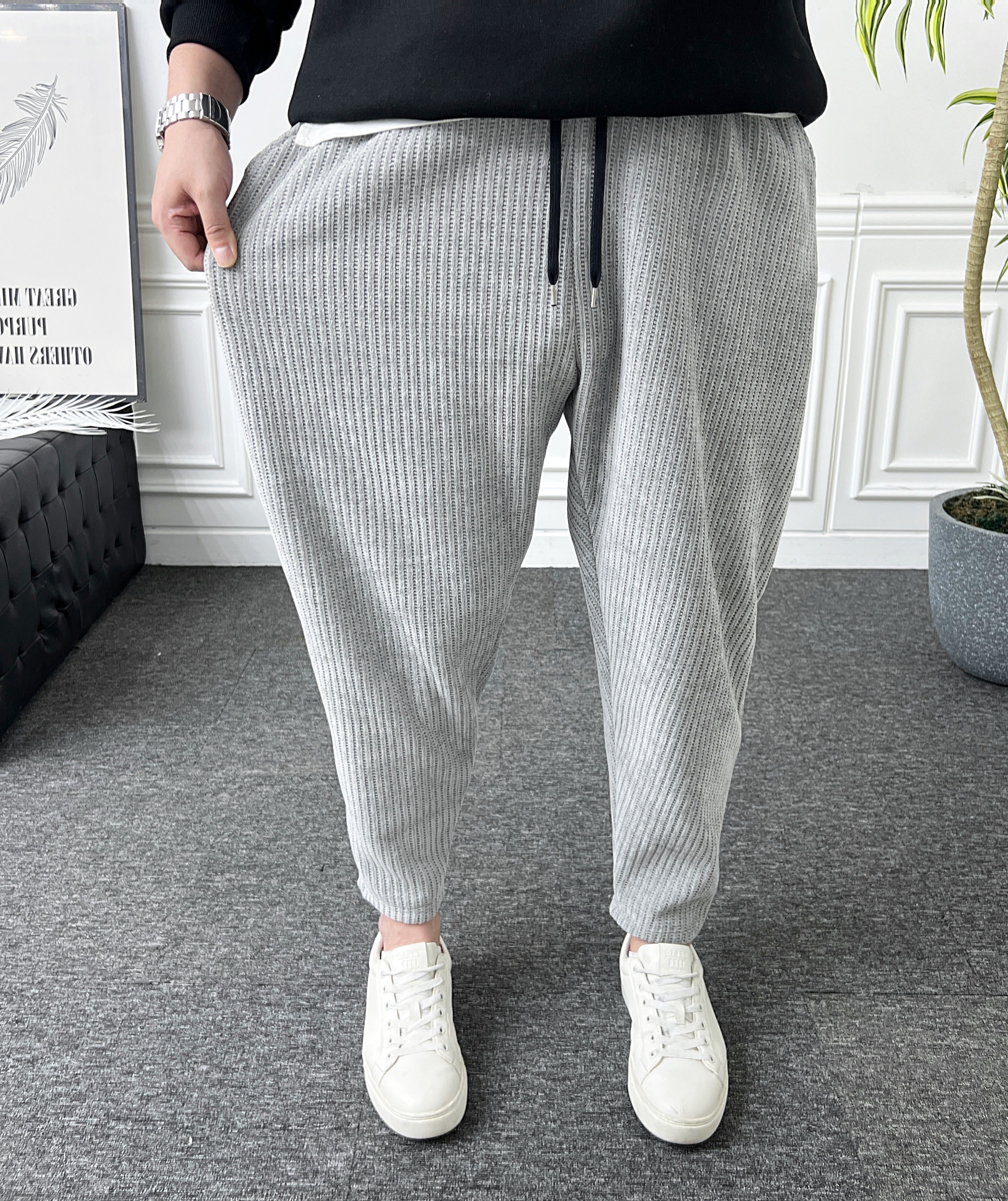 남자 벌룬팬츠 밴딩 스판 니트 배기바지 - 상세 이미지 5