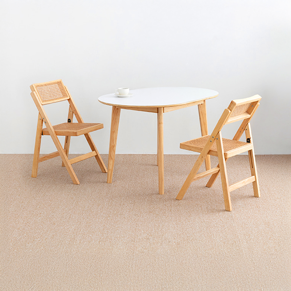 RAMIRA 테이블 12080 HPL 라운드형  + POLIM 접이식 라탄의자 2인세트