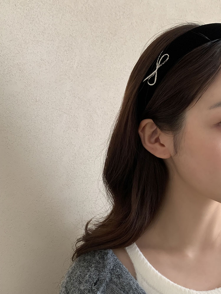 [자체제작] 벨벳 리본 자수 헤어밴드 SIDE - 와이드 볼륨 통통 넓은 귀안아픈머리띠 이미지 6