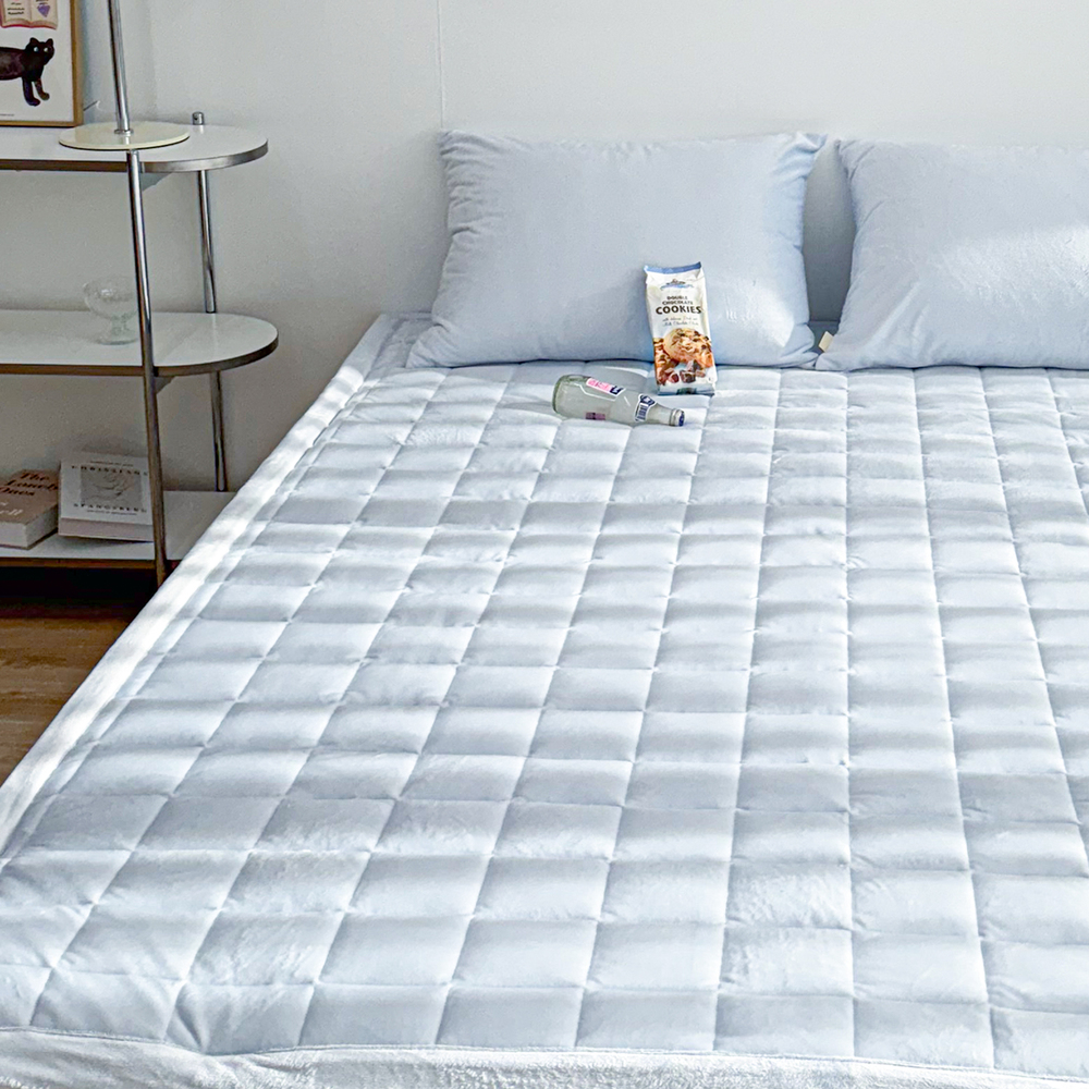포근한 윈터테일 겨울 밍크 극세사 고정밴딩 침대패드 세레니티 블루, Q(퀸)