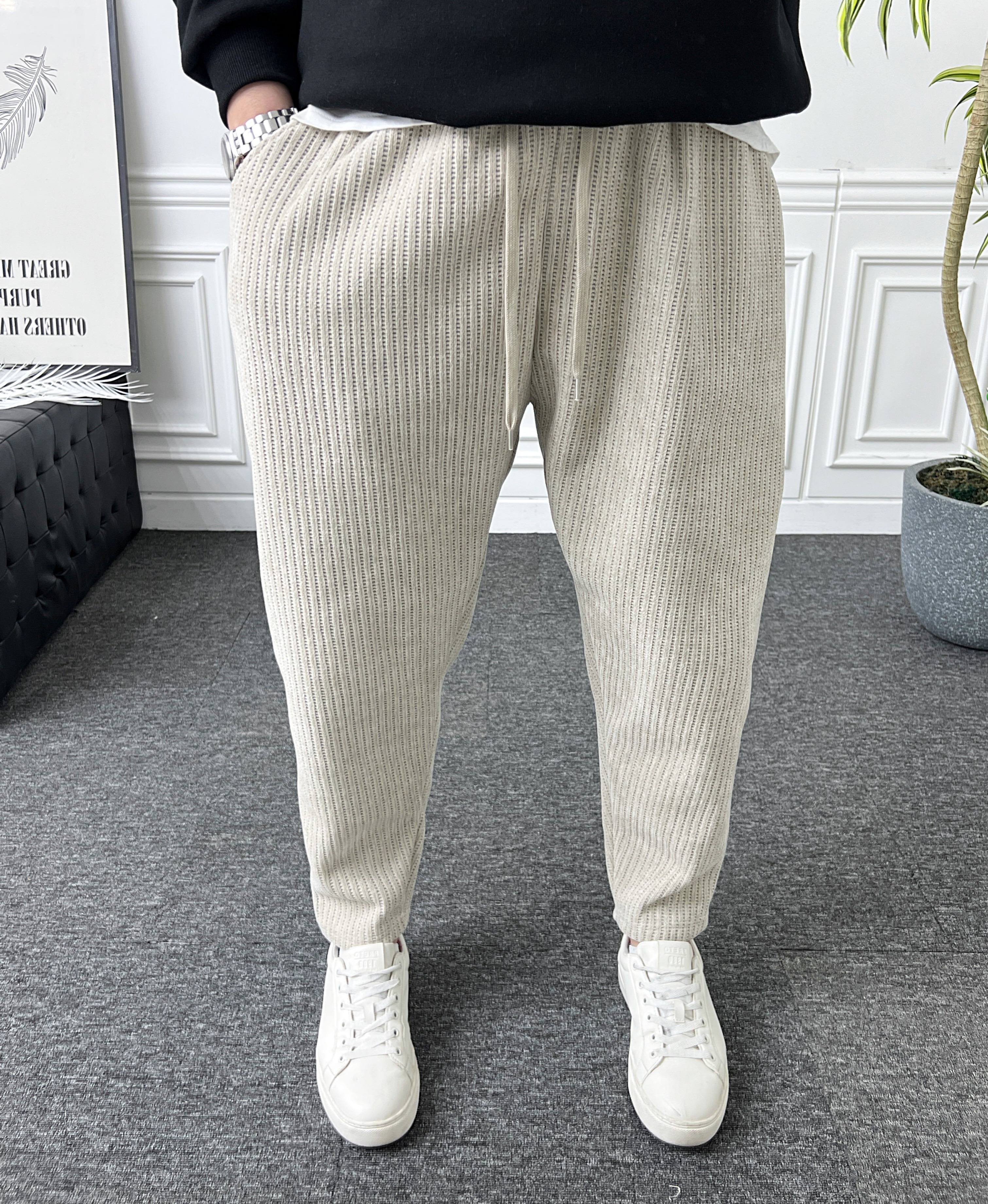 남자 벌룬팬츠 밴딩 스판 니트 배기바지 - 상세 이미지 2