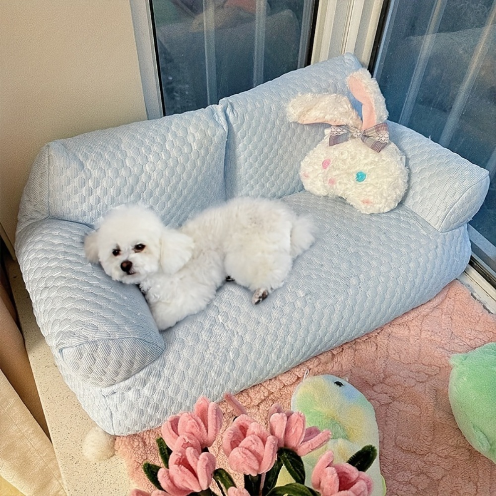 고양이 침대 시원한 통기성 아이스 실크 펫 소파 베드 탈착식 폴리에스터 커버 - 상세 이미지 5