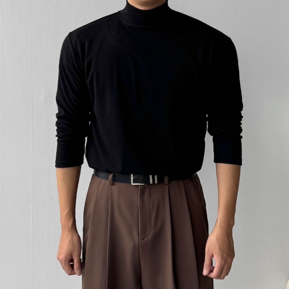 1+1 남자 카온 겨울 부드러운 무지 반목 반폴라 티셔츠 이미지 2