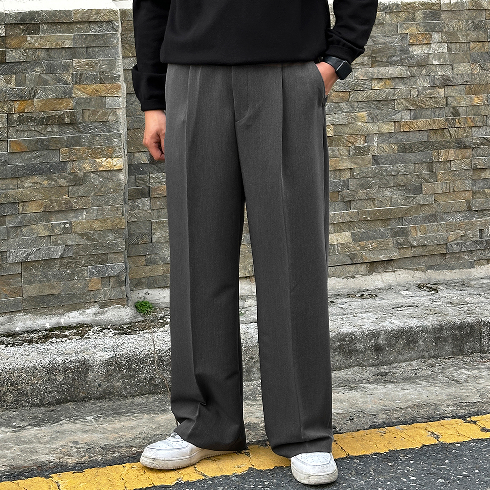 남자 와이드 슬랙스 밴딩 사계절 정장바지 통바지 - 상세 이미지 2