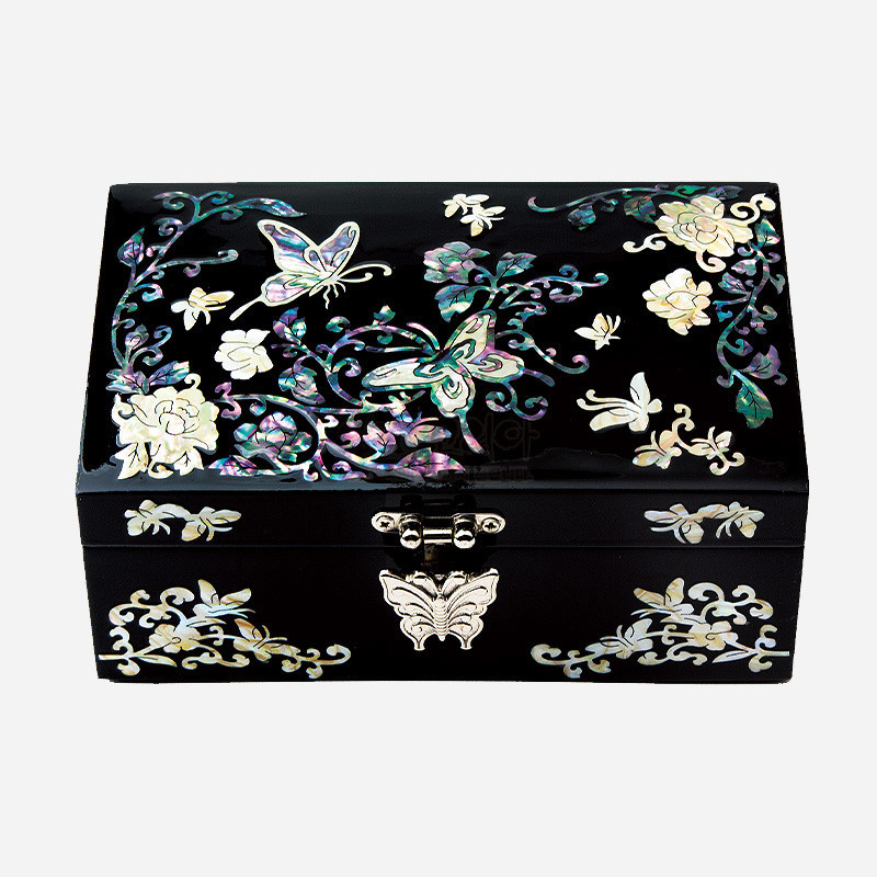 한국 기념품 나전칠기 직보석함 - 나비 자개위를 날다(흑색) 외국인 선물