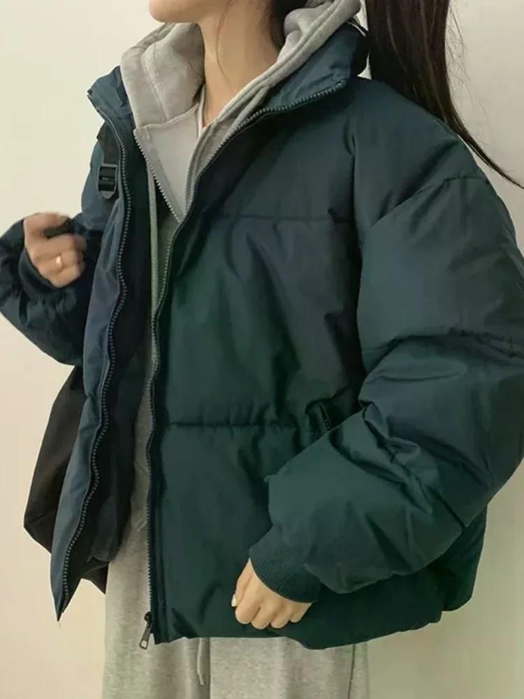 루즈핏 캐주얼 여성 상의 아우터 오버핏 점퍼 패딩 쇼트 숏 무난한 휘뚜루 네이비 M - 상세 이미지 3