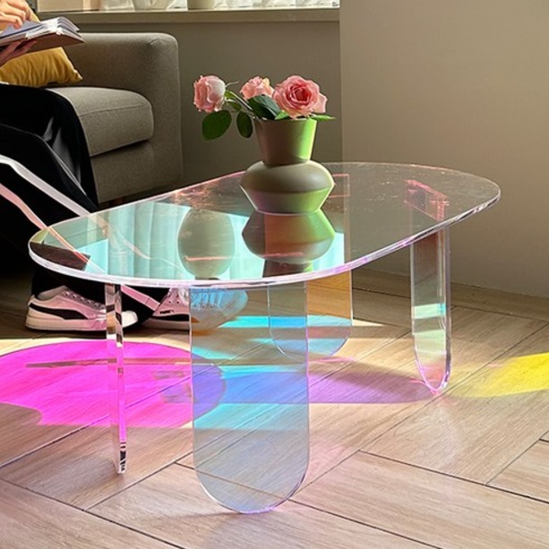 투명 아크릴 테이블 홀로그램 테이블 거실용 높은 소파 테이블
