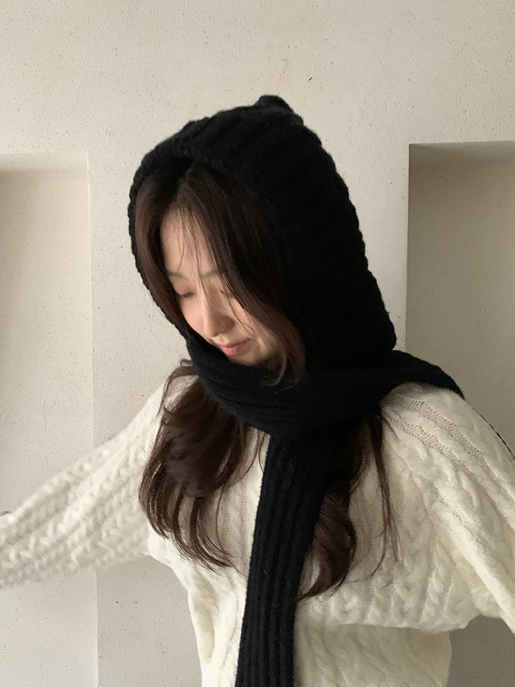 [울80%] 2way 꽈배기 바라클라바 머플러 - 여성 넥워머 후드모자 후드숄 니트목도리 이미지 8