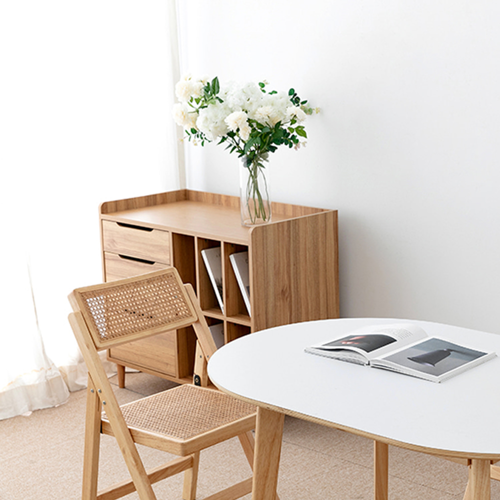 RAMIRA 테이블 12080 HPL 라운드형  + POLIM 접이식 라탄의자 2인세트