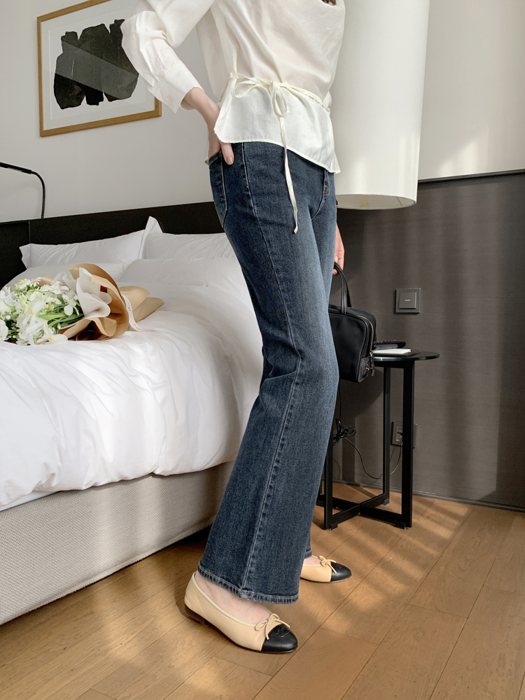 하이웨스트 스판 부츠컷 청바지 세미 와이드 청바지 진청 데님 여성 청바지 진청바지