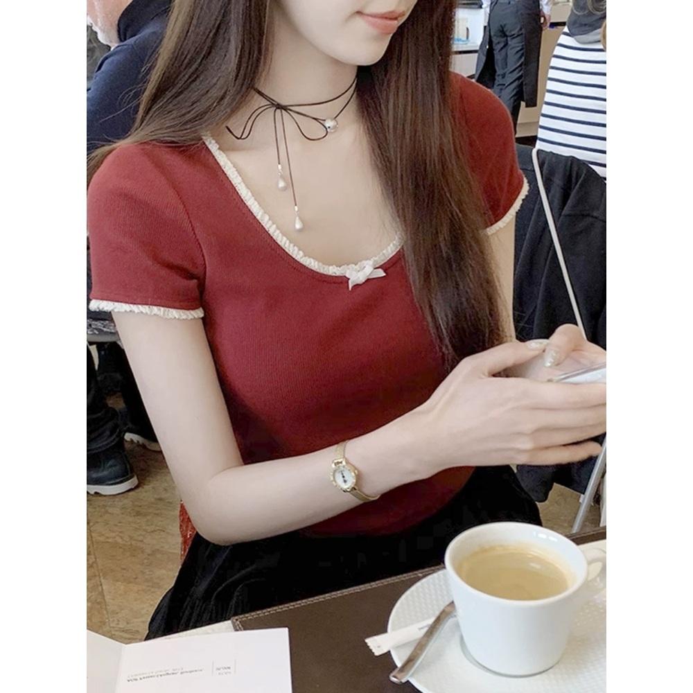 언니네산지직송 1회 안은진 티셔츠 반팔 U넥 리본 의상 옷 패션 - 상세 이미지 2