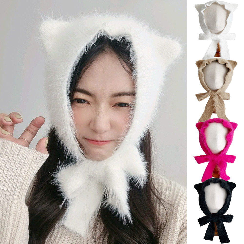 밍크 털 고양이 귀여운 귀도리 겨울 귀달이모자 - 상품 이미지