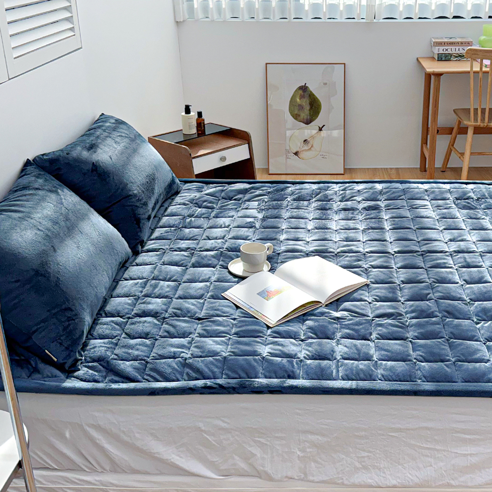 포근한 윈터테일 겨울 밍크 극세사 고정밴딩 침대패드 웨일 블루, SS(슈퍼싱글)