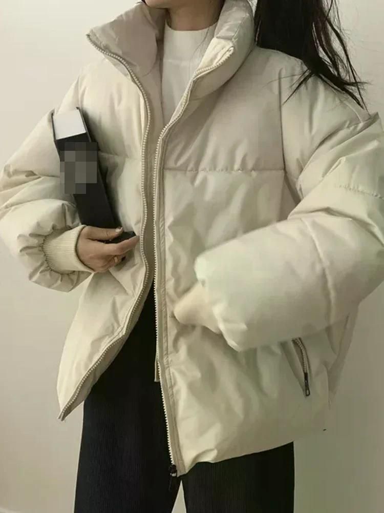 루즈핏 캐주얼 여성 상의 아우터 오버핏 점퍼 패딩 쇼트 숏 무난한 휘뚜루 네이비 M - 상세 이미지 5