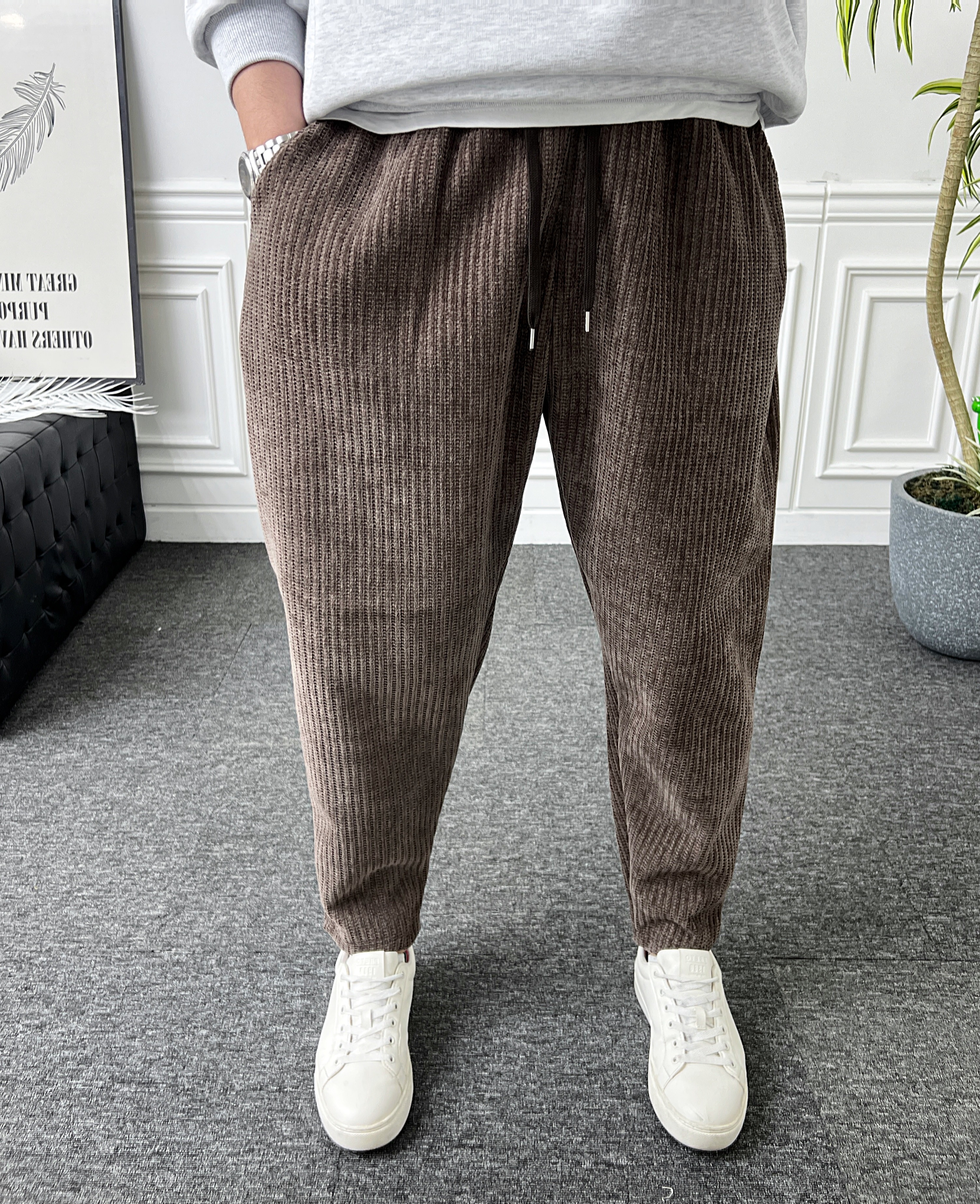 남자 벌룬팬츠 밴딩 스판 니트 배기바지 - 상세 이미지 3