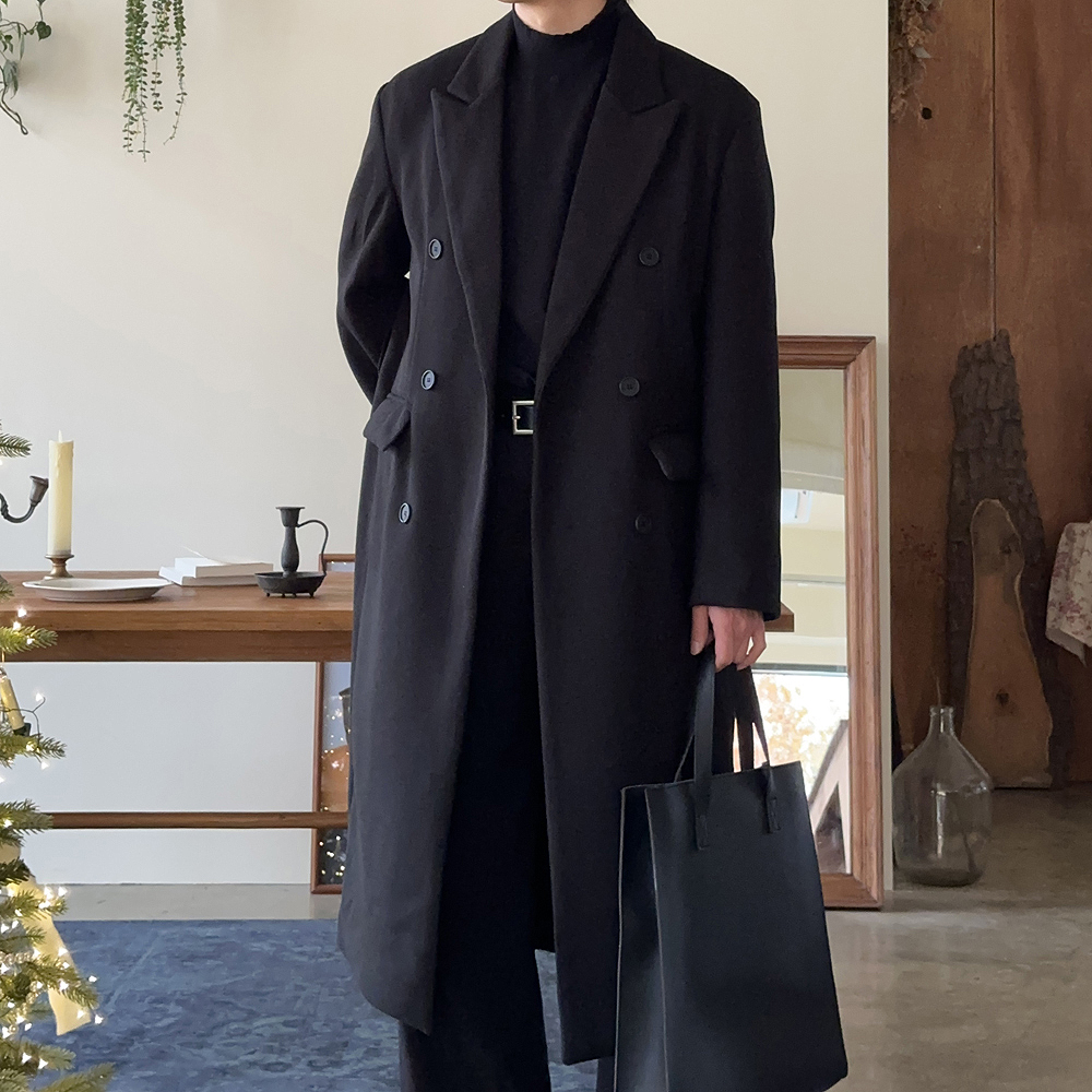 남자겨울코트 오버핏 모직 정장 울 캐시미어 남자 코트