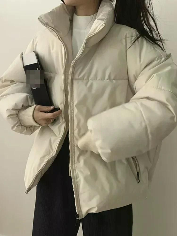 루즈핏 캐주얼 여성 상의 아우터 오버핏 점퍼 패딩 쇼트 숏 무난한 휘뚜루 네이비 M - 상세 이미지 4