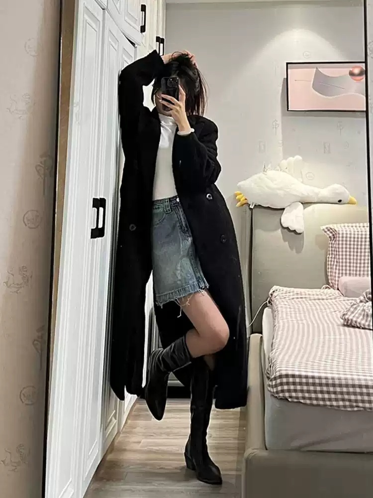 아이브 안유진 코트 블랙 인스타그램 루즈핏 모직 의상 옷 패션 - 상세 이미지 3