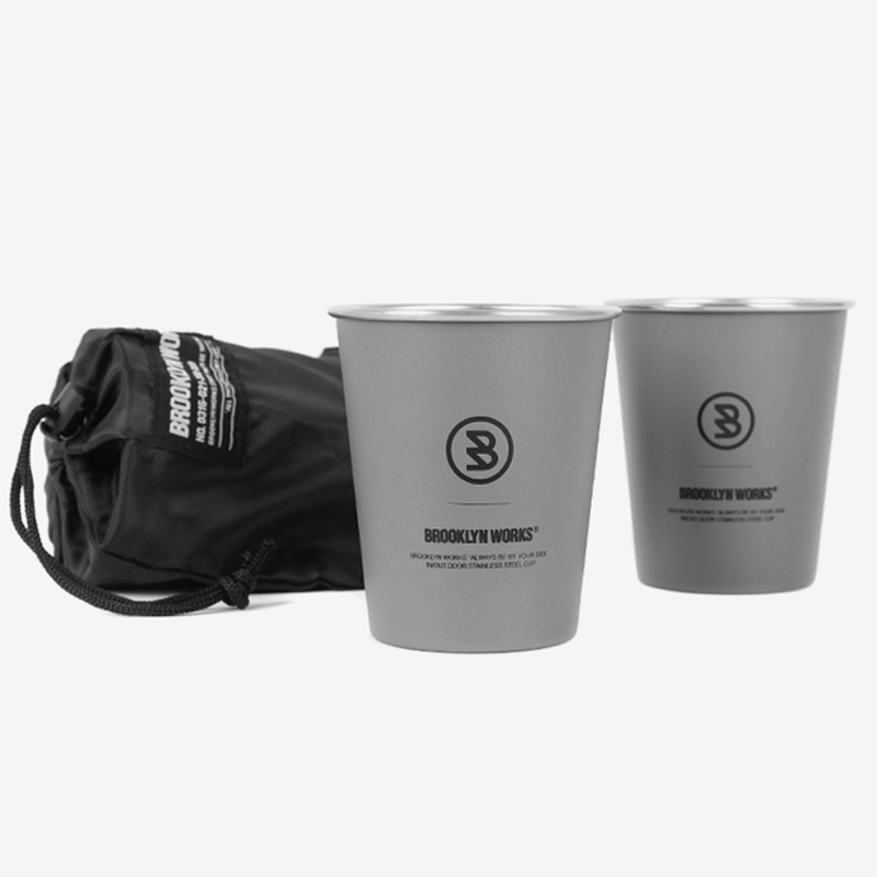 브루클린웍스 스테인리스 싱글 컵 2P 세트 360ml 캠핑 등산 차박 휴대용 파우치포함 - 상세 이미지 2