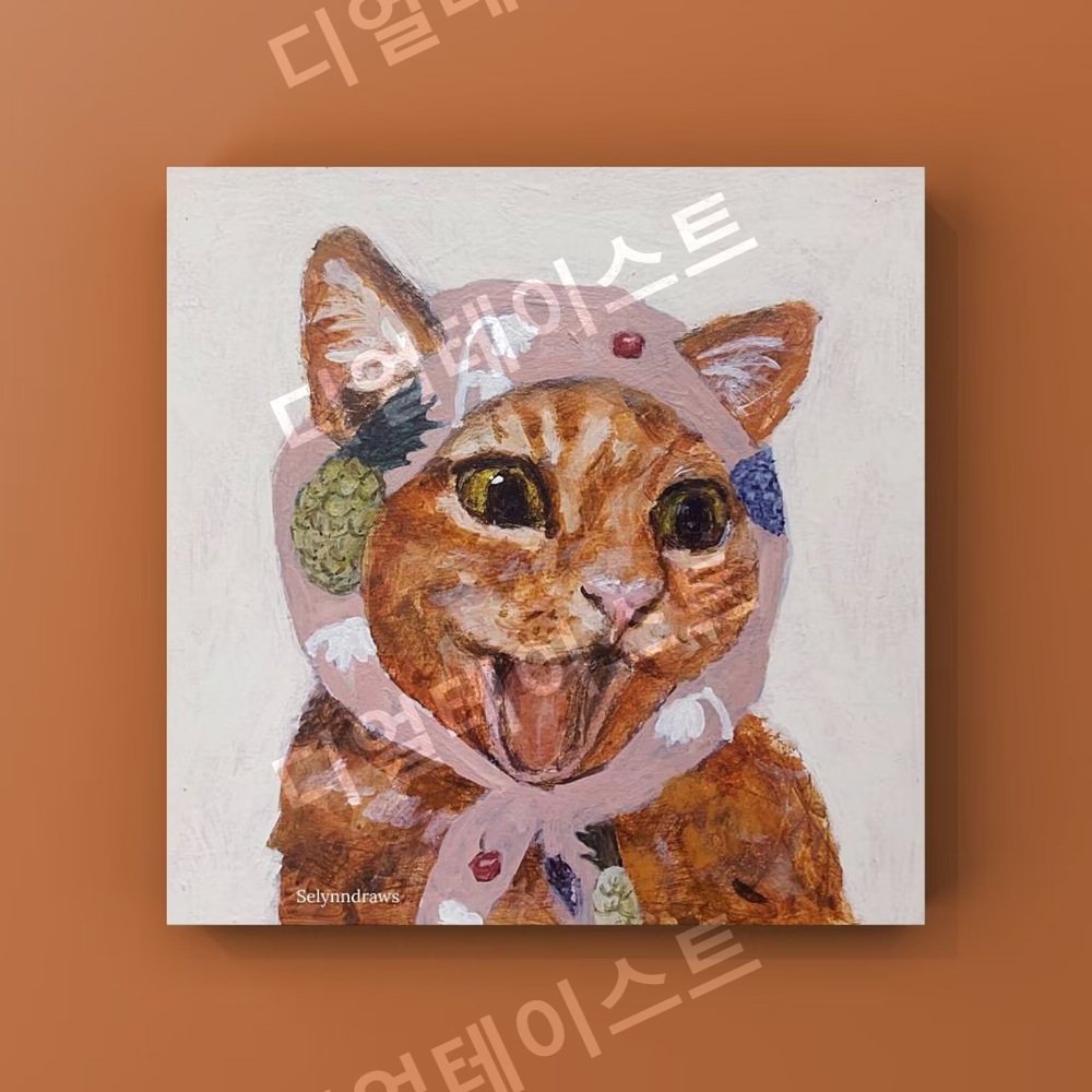 터번을 쓴 고양이 인테리어 그림 일러스트 액자 포스터 - 상세 이미지 2