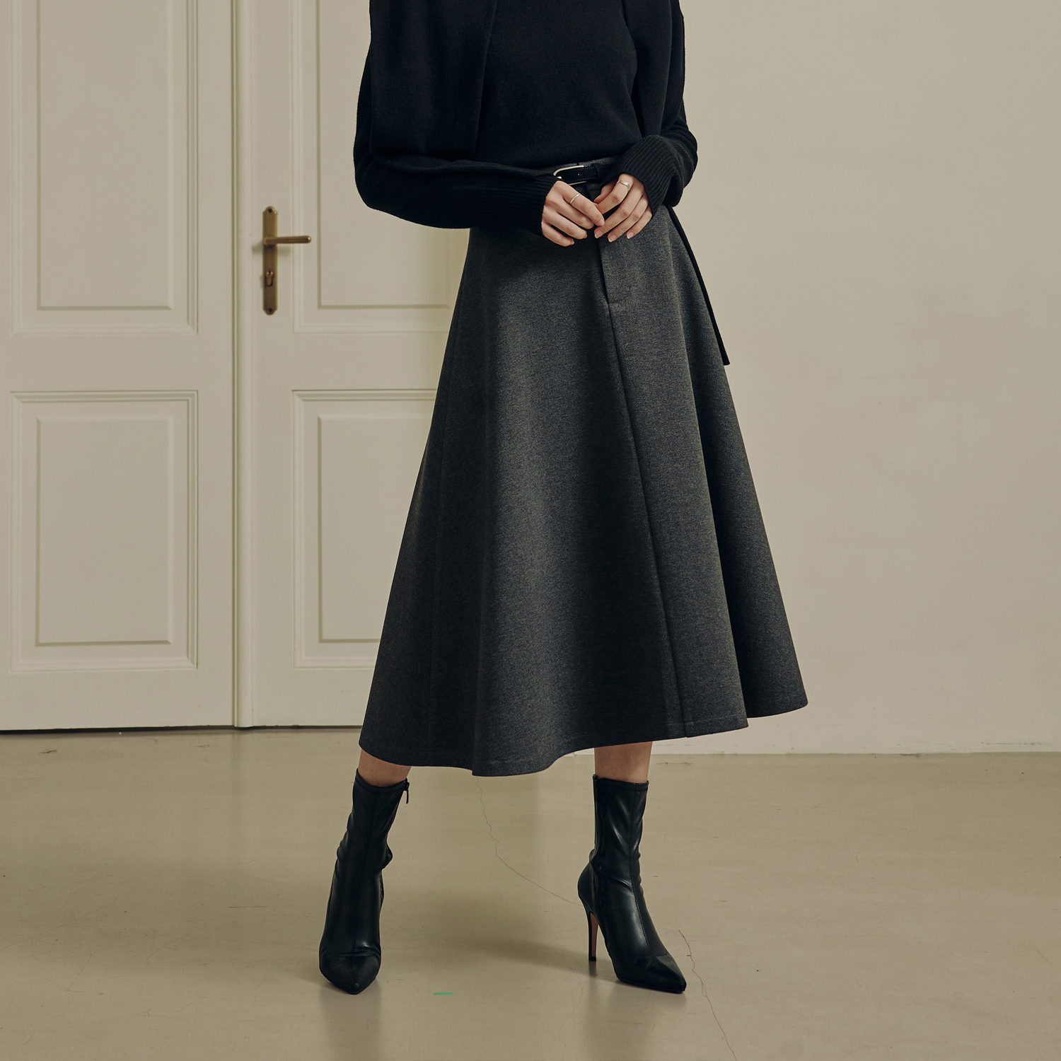 [제로스트릿] 르제로 헤링본 에이라인 플레어 스커트 LeZERO HERRINGBONE A LINE FLARE SKIRT / GRAY - 상세 이미지 2