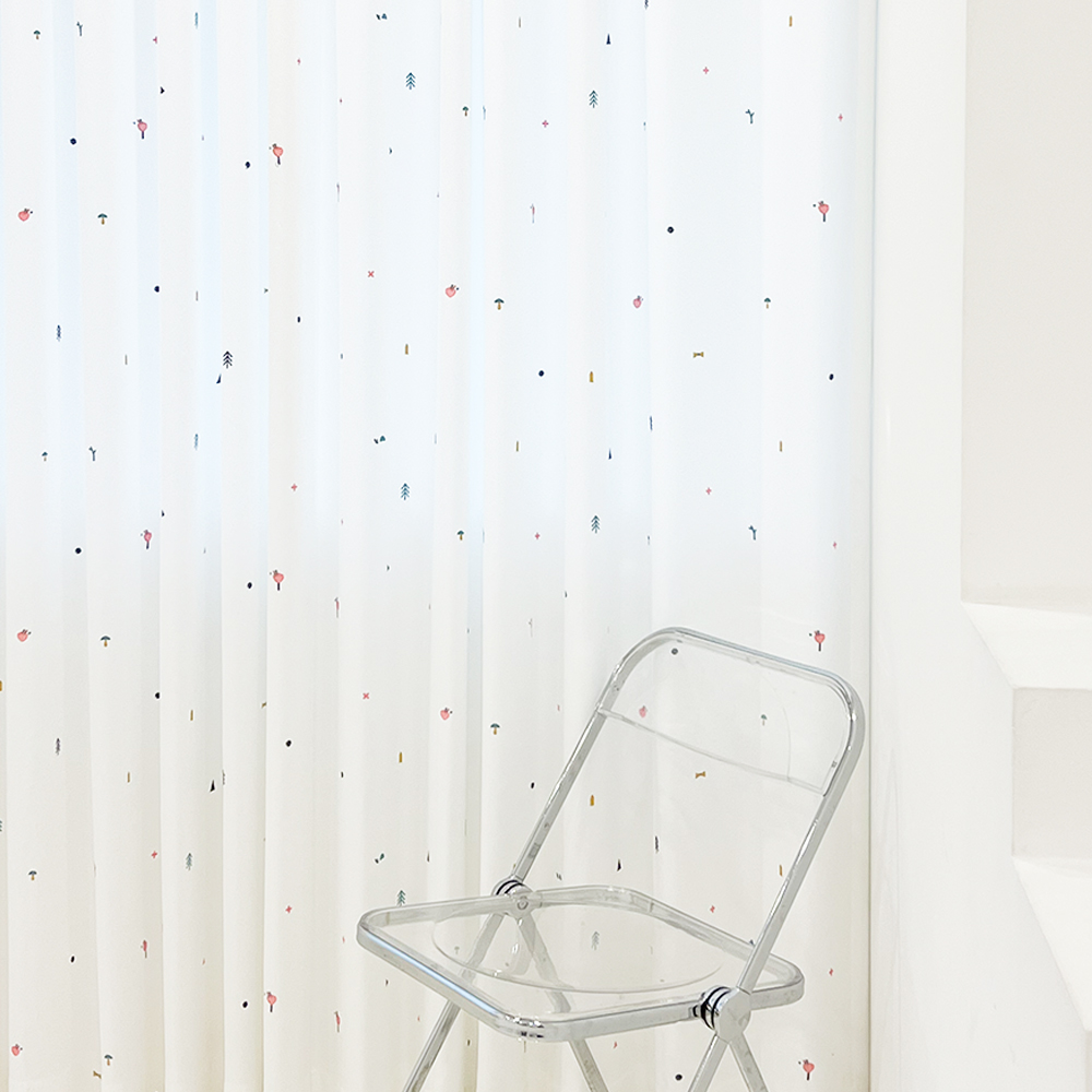 밀스 조이 아이방자수 형상기억 화이트암막커튼 평주름140X170