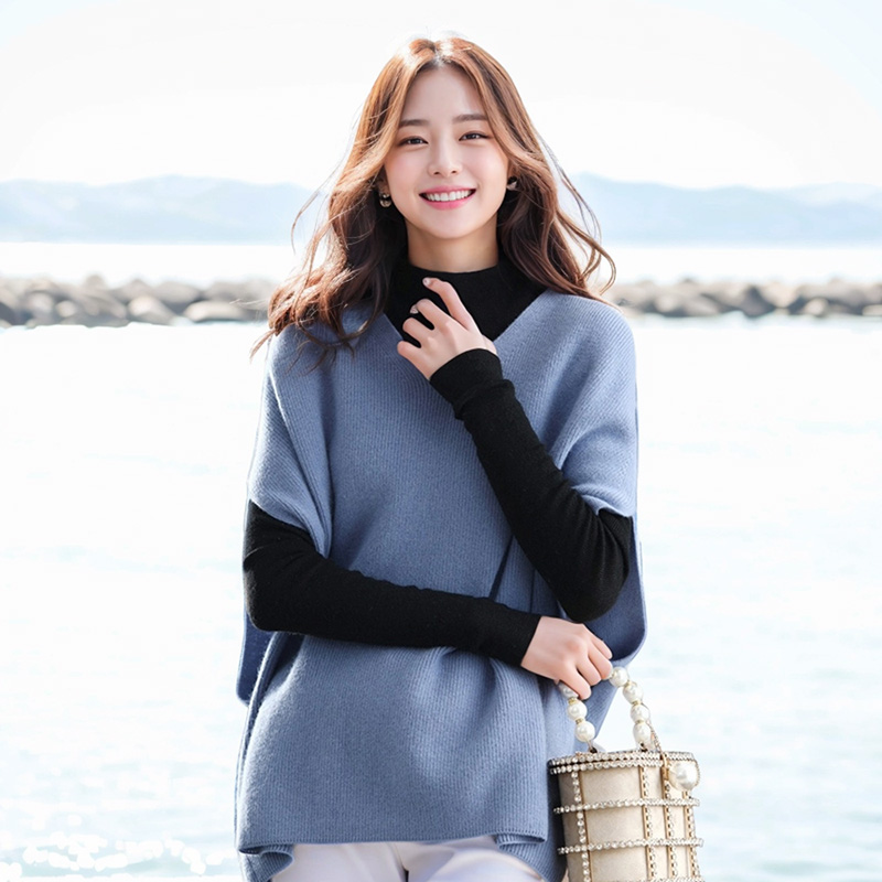 언발란스 니트 조끼 판초 베스트