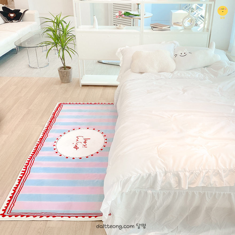 달떵 귀여운 핑크스트라이프 침실 침대 긴 러그 핑크, 160x80