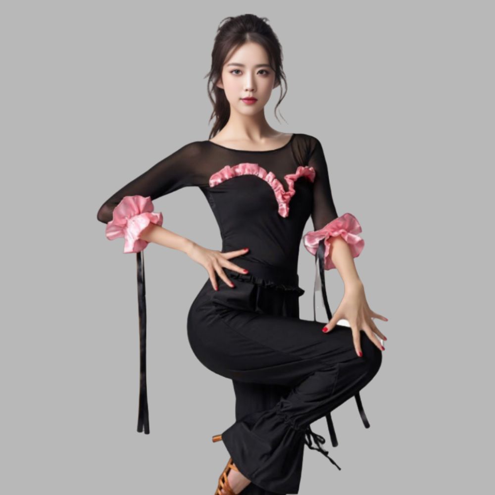 모던 왈츠 연습복 웨어 패션 슬리브 탑 댄스복 라틴 여성용 보라 M - 상세 이미지 5