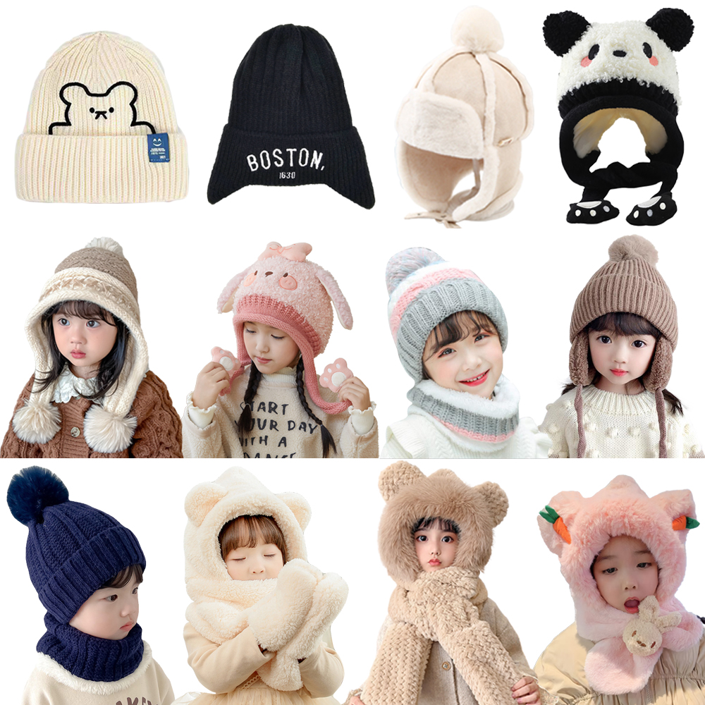 겨울 유아 키즈 아기 아동 초등 학생 여아 남아 어린이 주니어 털 방한 비니 귀달이 모자 - 상품 이미지