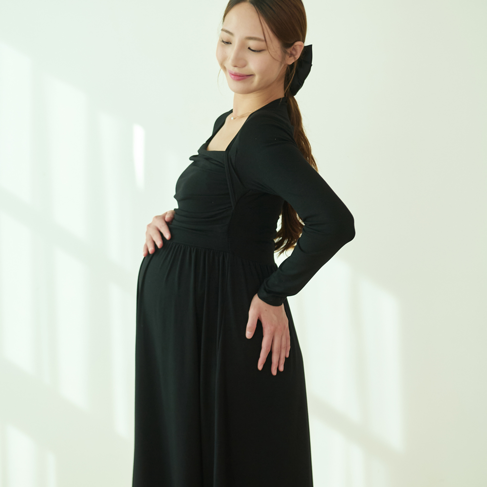 임산부 셔링 원피스 만삭 주수 사진 촬영 키작녀 키큰 하객룩 임부복 이미지 4