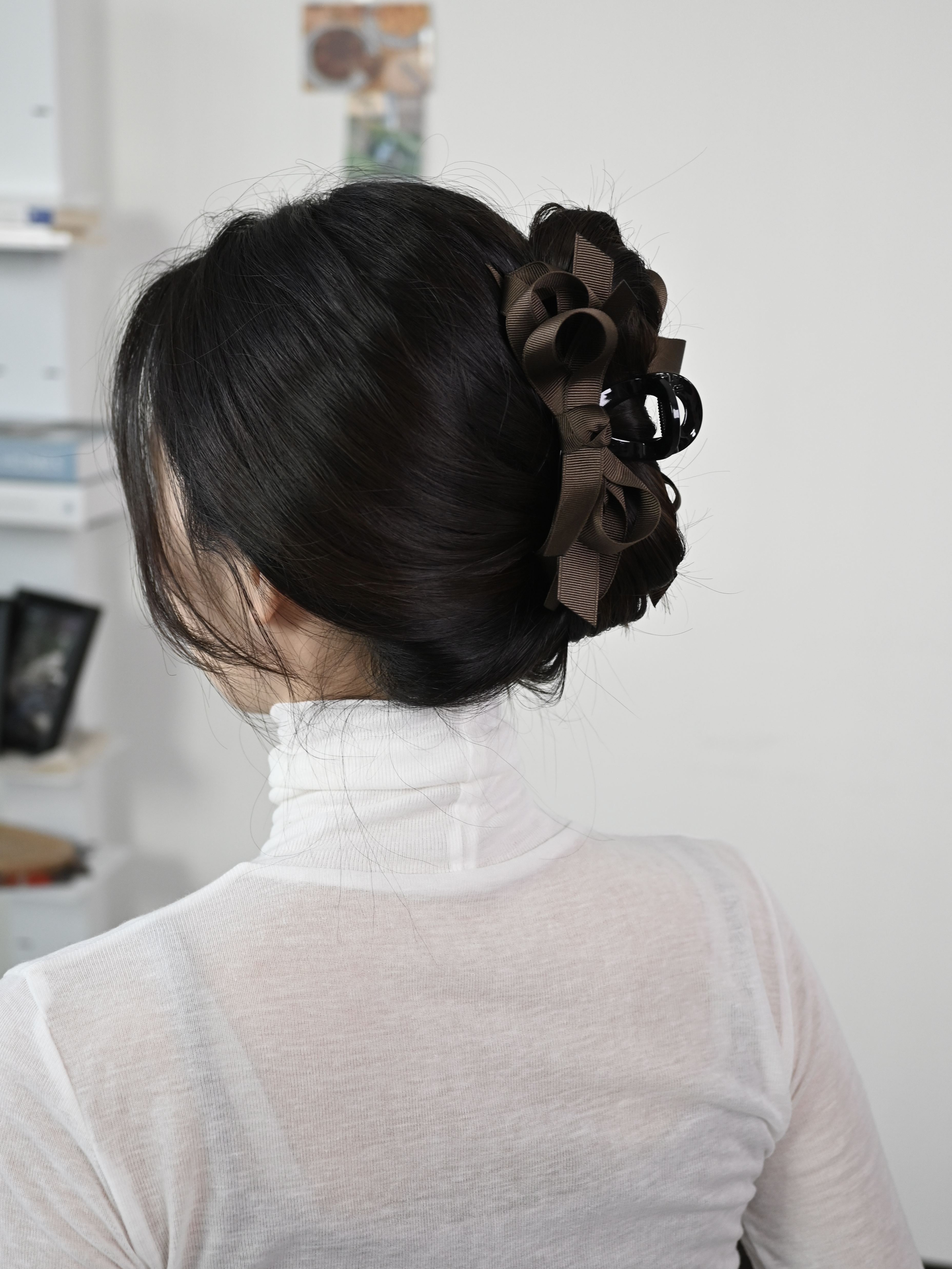 리코 레이어드 골지 빅 리본 올림머리 집게핀 바렛 - 상세 이미지 3