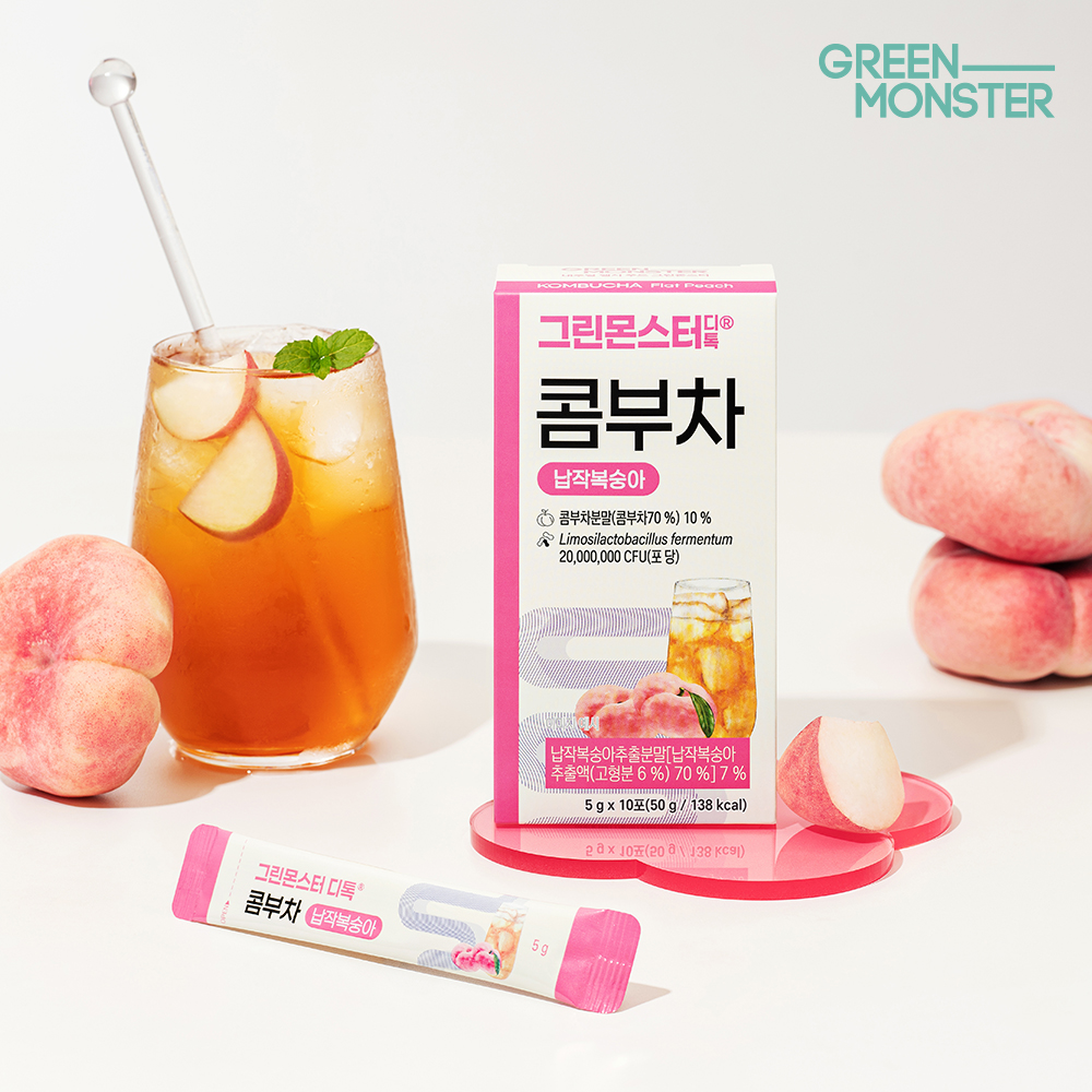그린몬스터 디톡 콤부차 납작복숭아 20억 유산균 3박스 30스틱 (비건유산균 독일산유기농콤부차 달콤과즙 청량 체중관리) - 상세 이미지 3