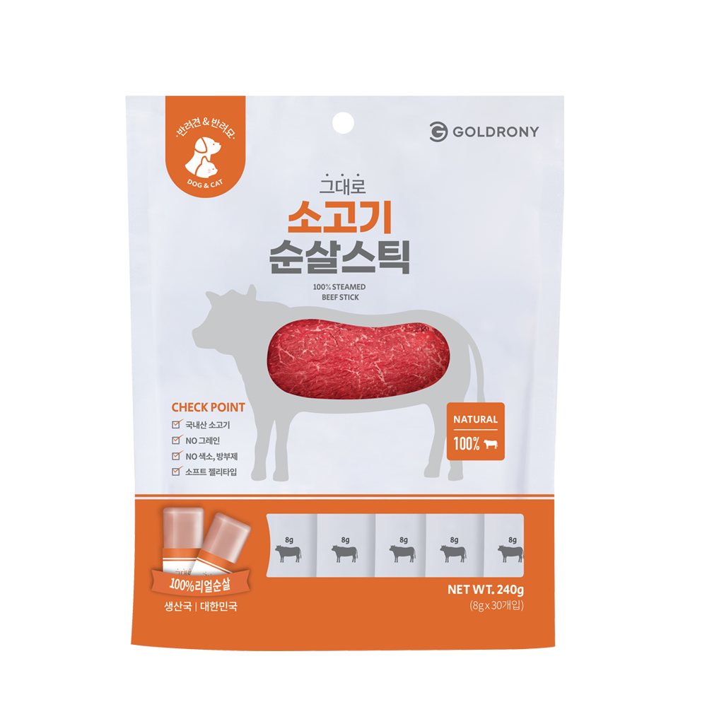 골드로니 그대로 순살스틱 강아지 애견 수제 츄르 반려견 펫푸드 간식 소고기, 8g, 60개 - 상세 이미지 5