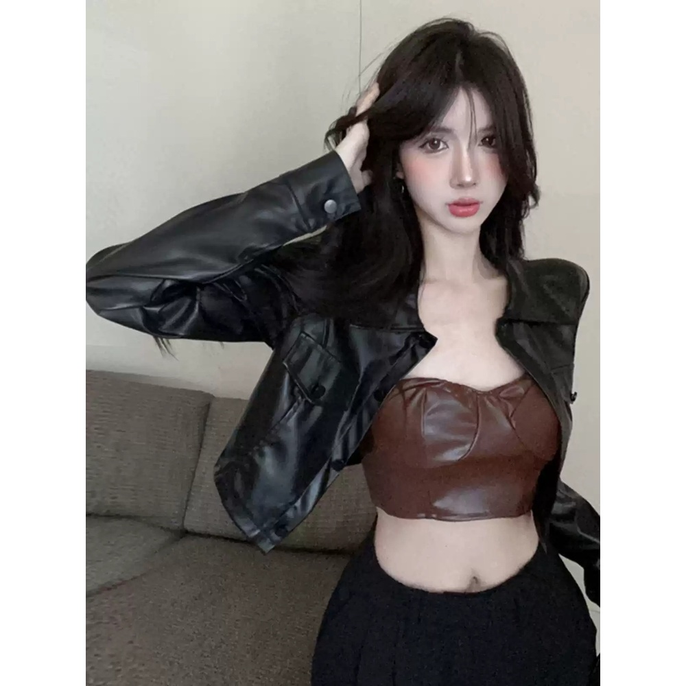 로제 레더 자켓 블랙 공항패션 크롭 가을 의상 옷 패션 - 상세 이미지 2