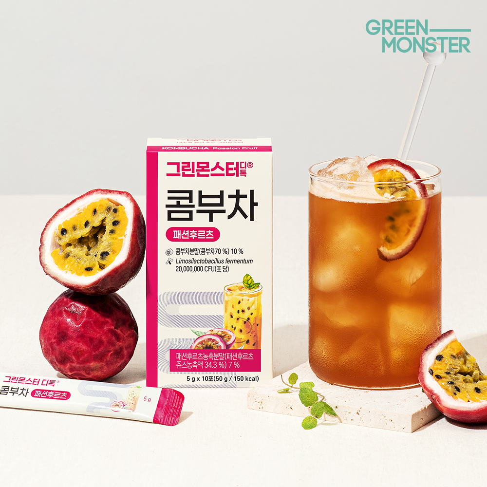 그린몬스터 디톡 콤부차 패션후르츠 20억 유산균 3박스 30스틱 (비건유산균 독일산유기농콤부차 트로피컬 청량 체중관리) - 상세 이미지 2