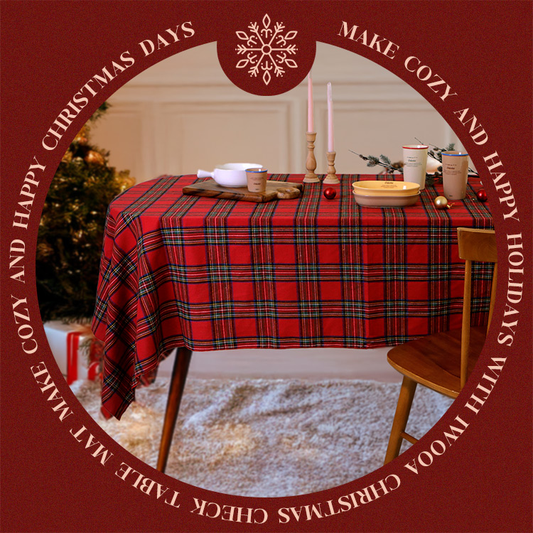 크리스마스 테이블보 빈티지 체크 홈파티 식탁보 2인 4인 6인