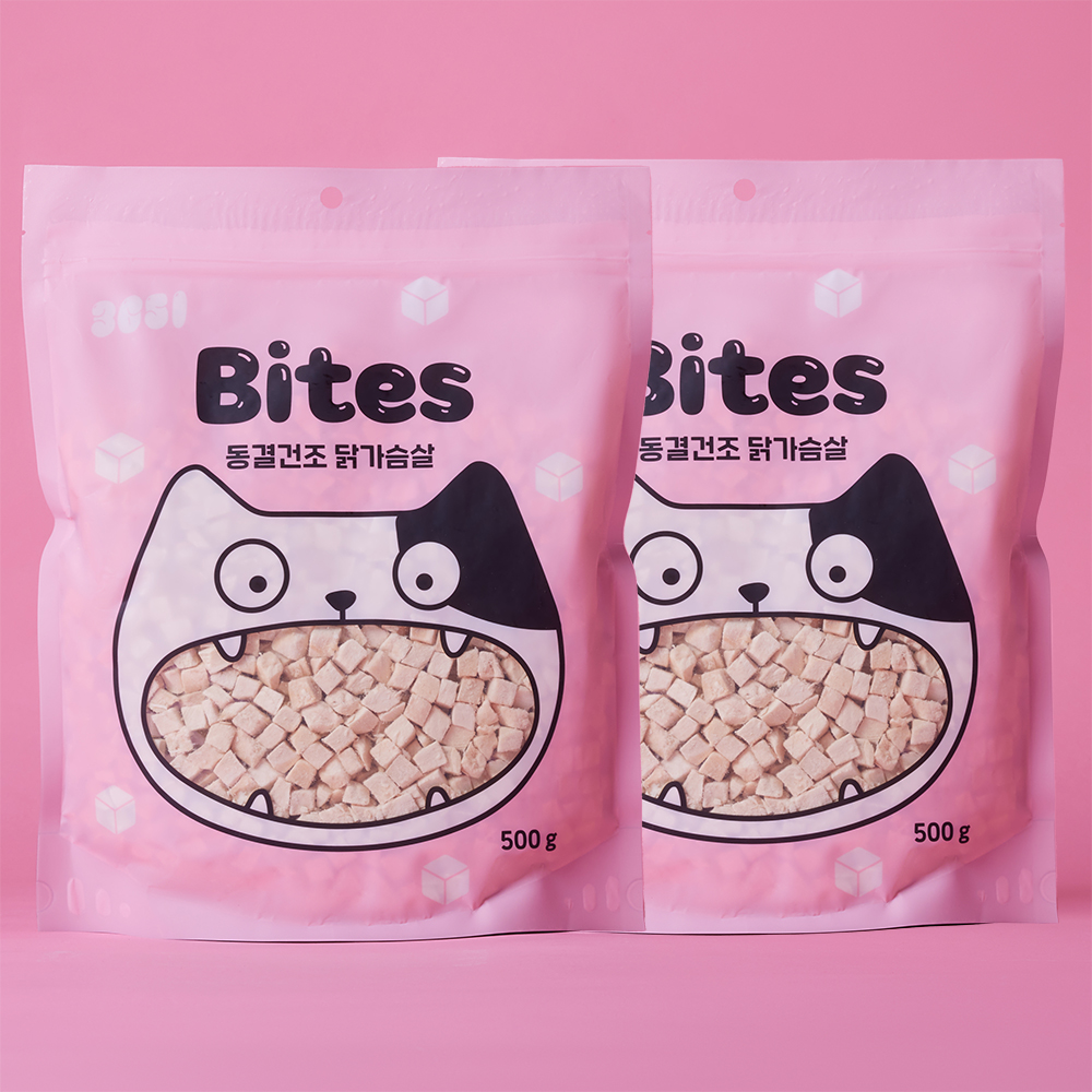 3651 바이츠 동결건조 대용량 고양이 트릿 간식 닭가슴살, 500g, 2개