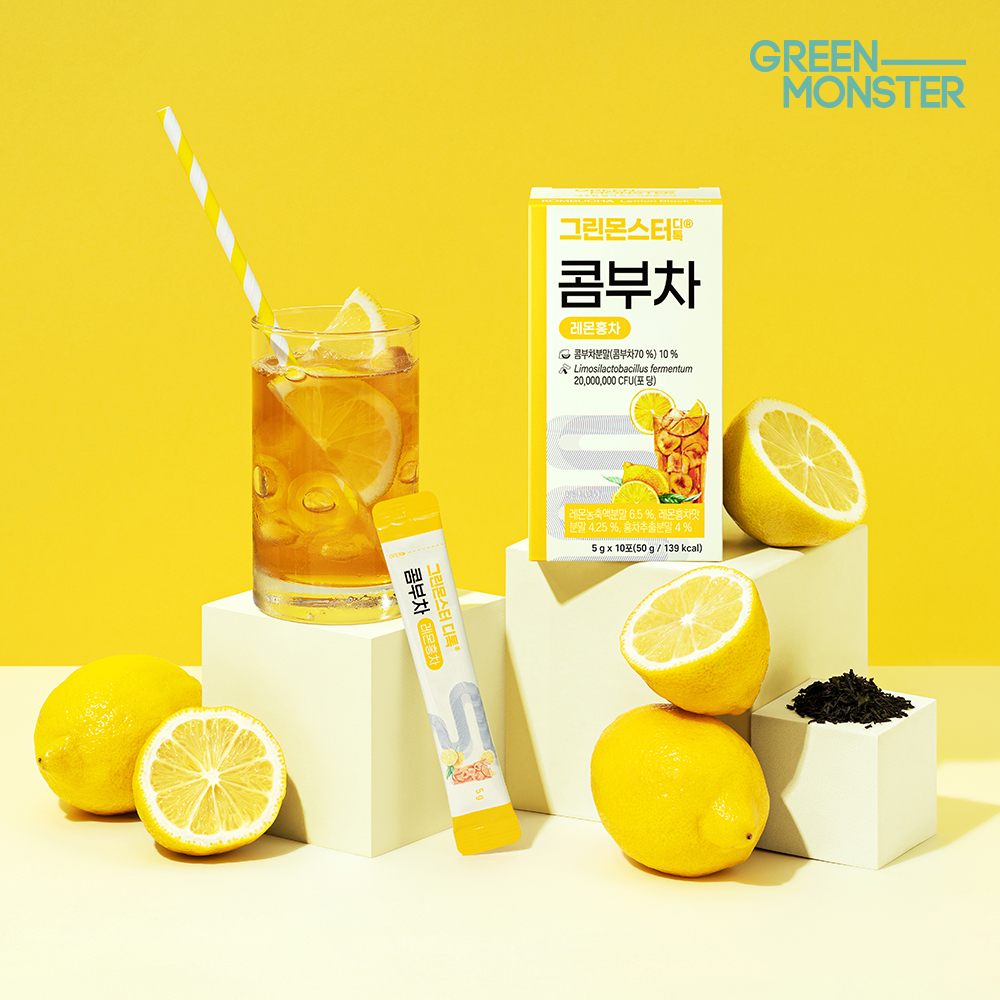그린몬스터 디톡 콤부차 레몬홍차 20억 유산균 3박스 30스틱 (비건유산균 독일산유기농콤부차 레몬수 청량 체중관리) - 상세 이미지 2
