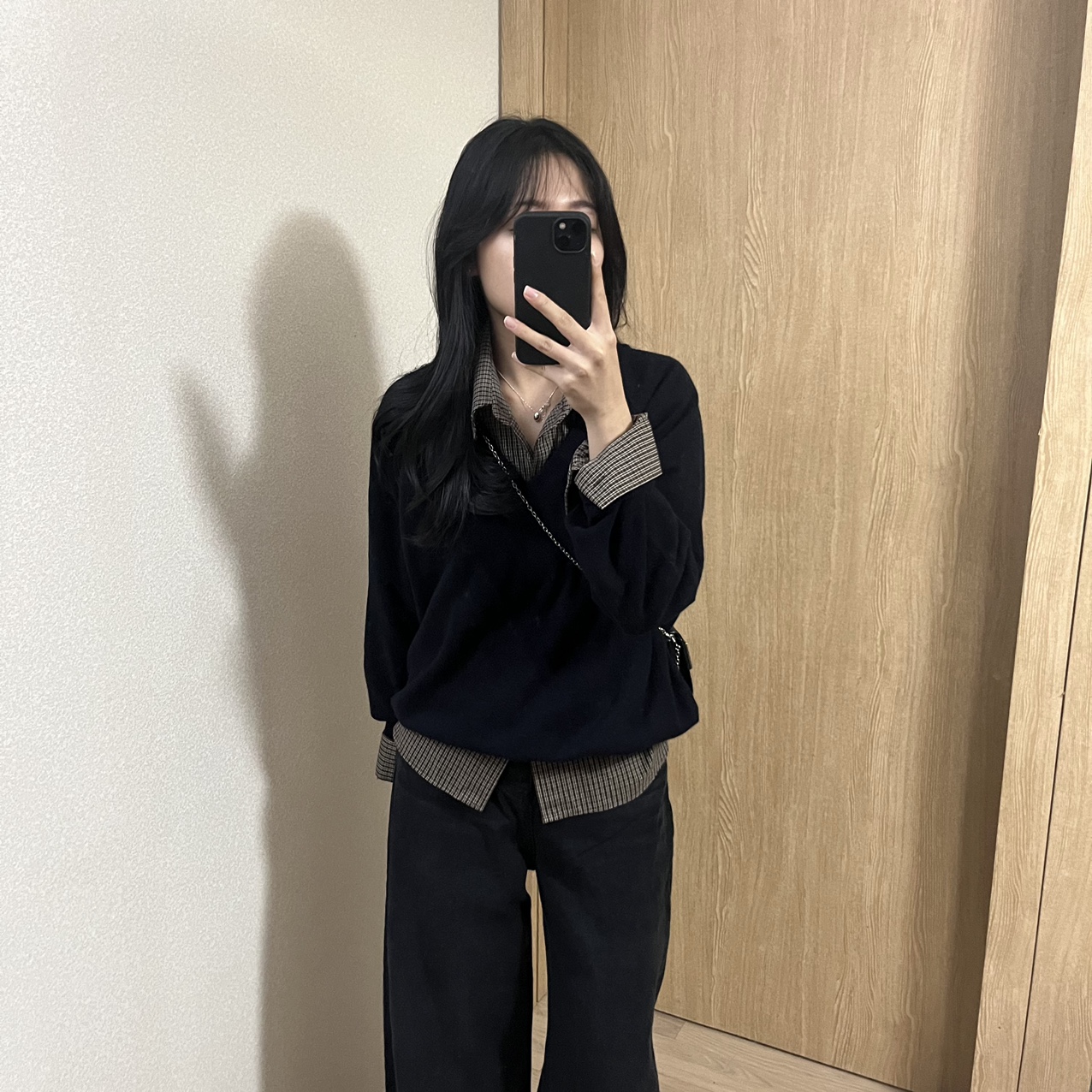 딥브이넥 니트 울55 루즈핏 오버핏 가을 겨울 레이어드 긴팔 깊은브이넥 니트 네이비 그레이 - 상세 이미지 2