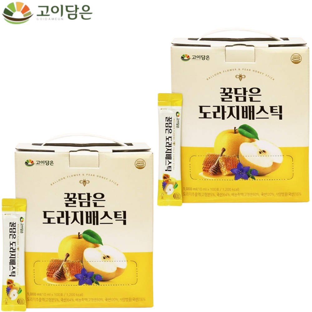 고이담은 프리미엄 배도라지 스틱 10ml 100포 2개 즙 액기스 환절기 목 기관지 건강 - 상품 이미지