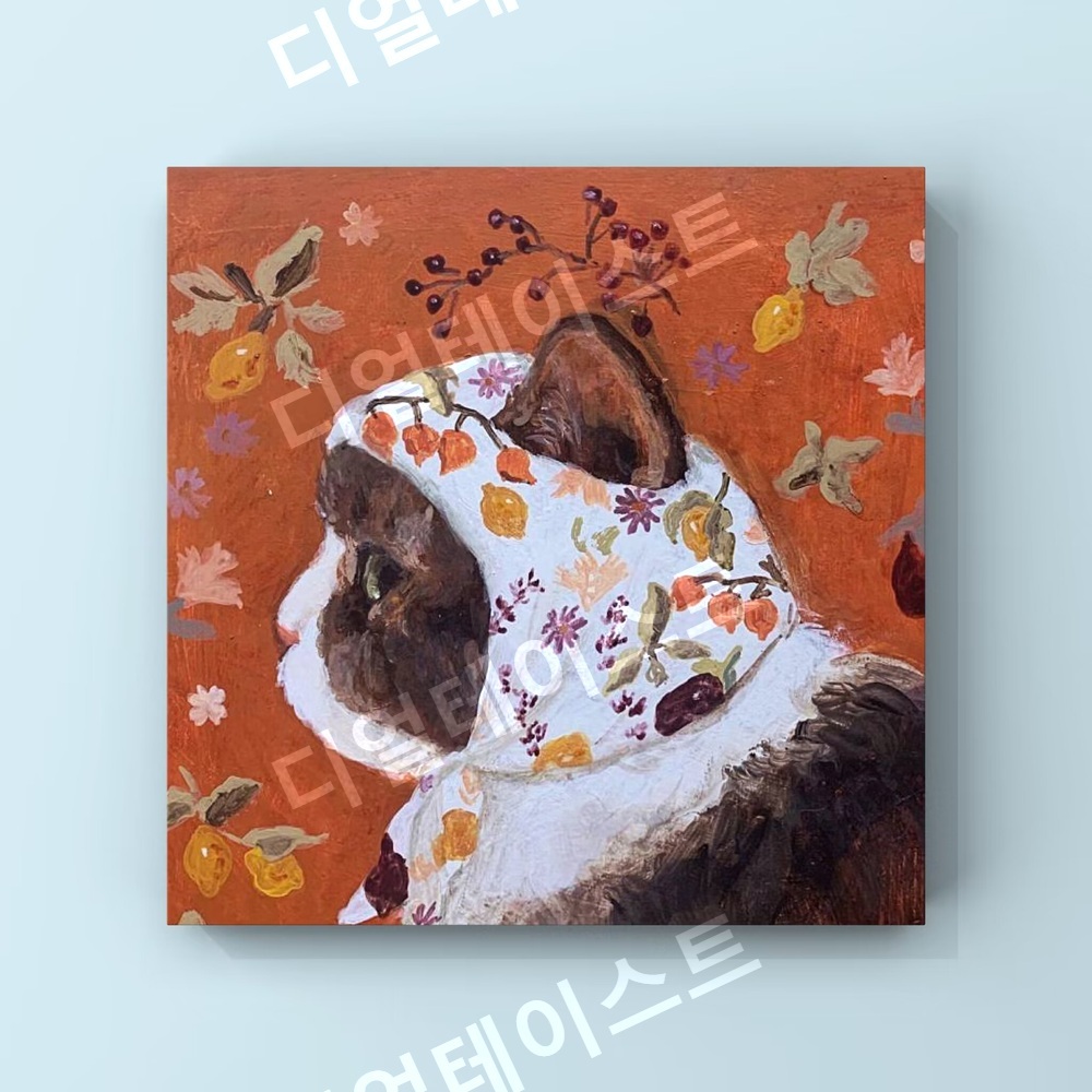 터번을 쓴 고양이 인테리어 그림 일러스트 액자 포스터 - 상세 이미지 3
