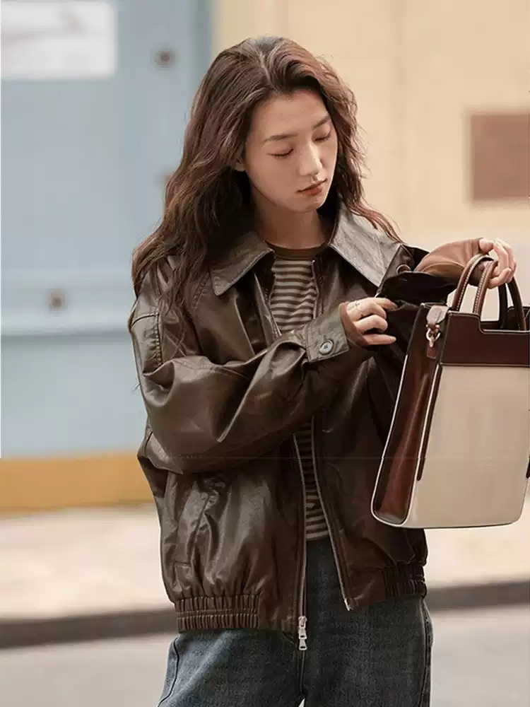 나비 자켓 레더 인스타그램 카라넥 빅사이즈 의상 옷 패션 - 상세 이미지 3