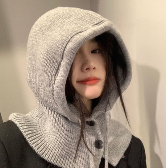 니트바라클라바 후드 남자 여성 단추 패딩 알래스카워머 넥 방한 와이드핏 후드 - 상세 이미지 5