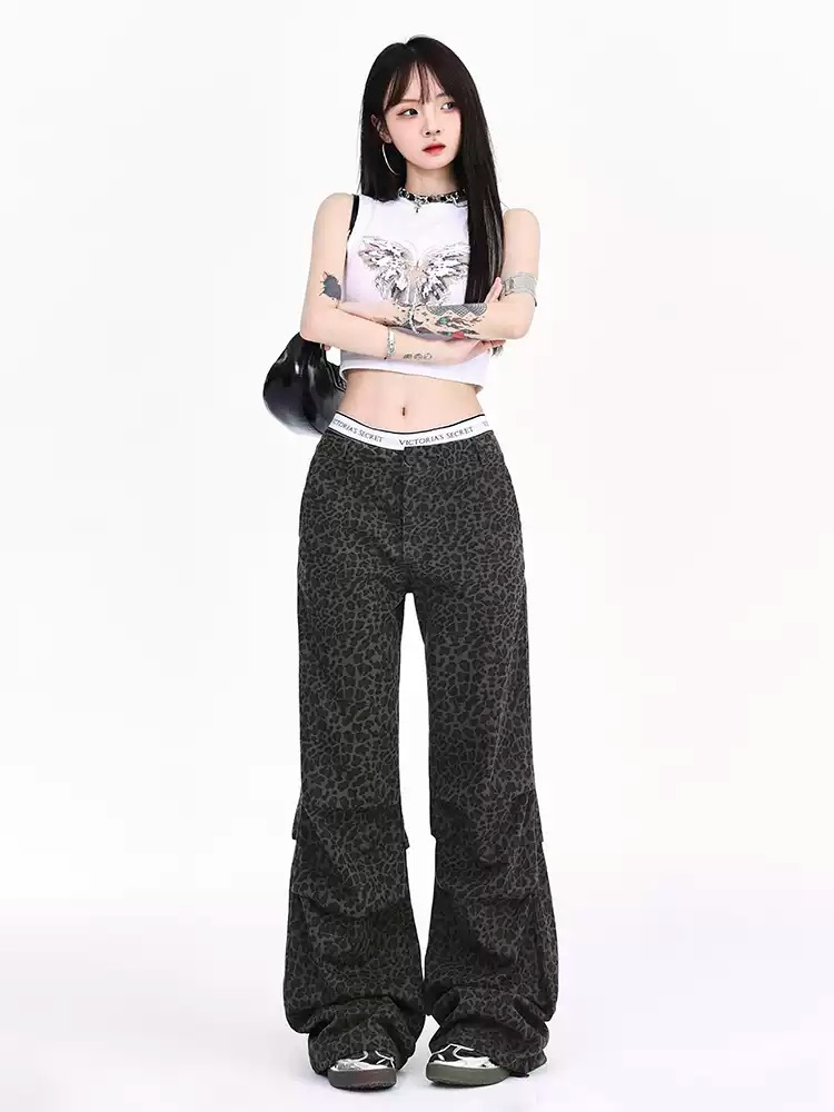 제니 바지 팬츠 호피 공항패션 스트릿 와이드 의상 옷 패션 - 상세 이미지 5