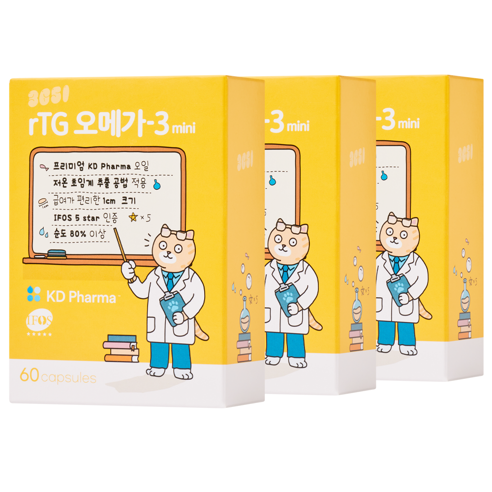 3651 고양이 강아지 오메가3 영양제 순도 80% KD pharma 60캡슐, 3개
