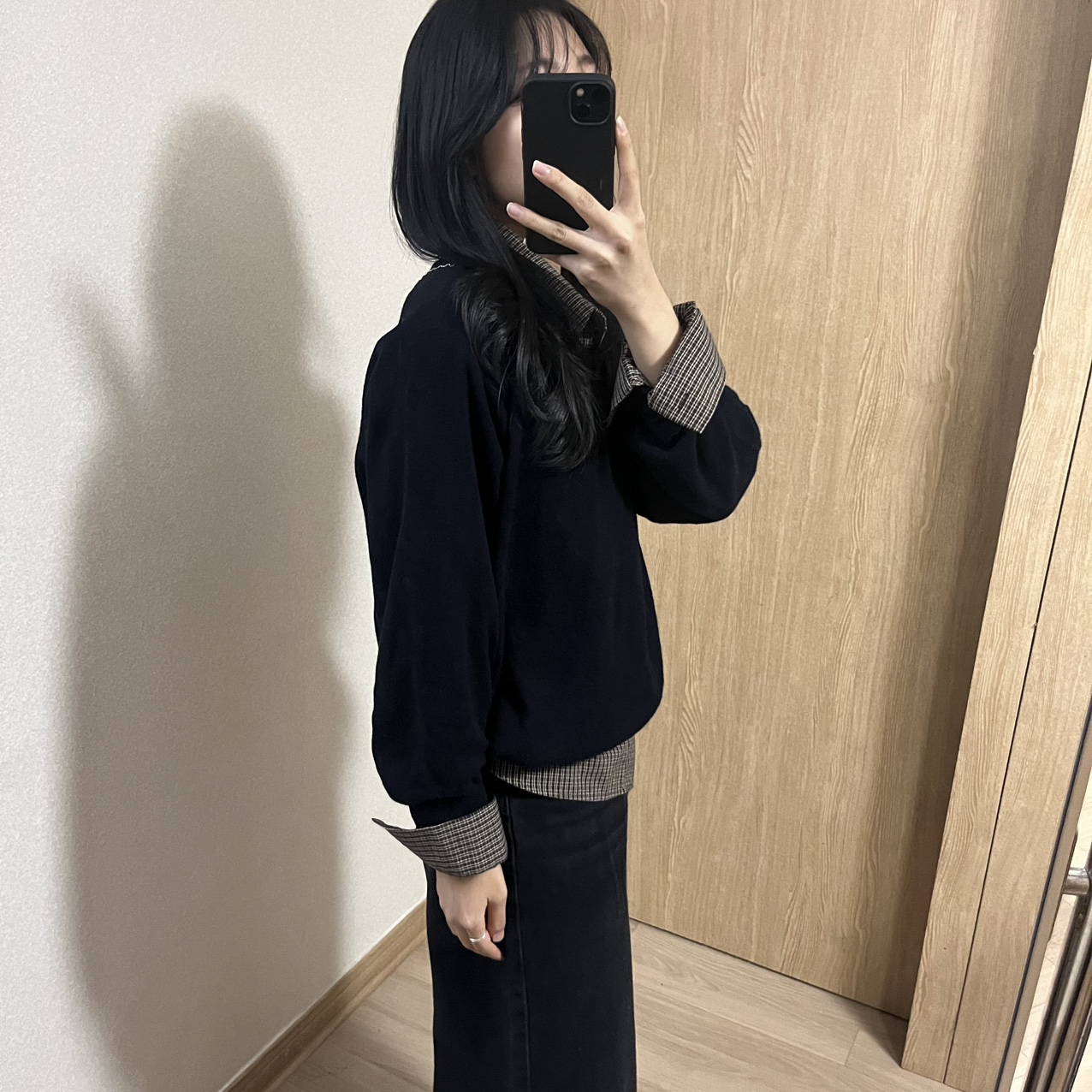 딥브이넥 니트 울55 루즈핏 오버핏 가을 겨울 레이어드 긴팔 깊은브이넥 니트 네이비 그레이 - 상세 이미지 3
